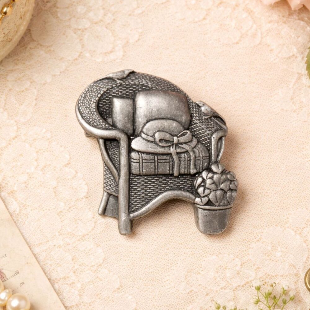 Birds and Blooms Limited Edition Pewter Finish Wicker Chair Scatter Pin Brooch